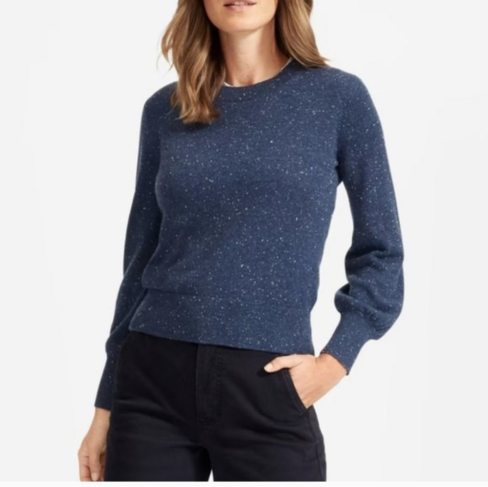 Everlane Womens Cashmere Round Neck Sweater in Indigo Donegal Small Quiet Luxury